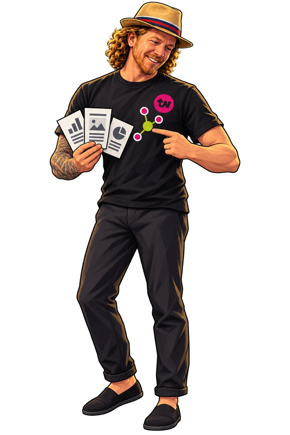 Timo Detaillierte Illustration: Verknüpft Quellen und Wissen